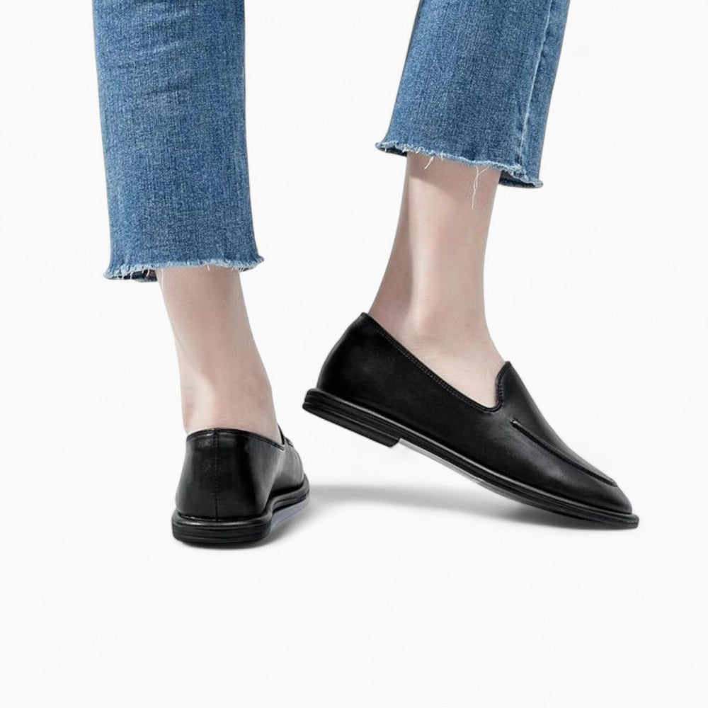 Genuine Leather Black Loafers for Women