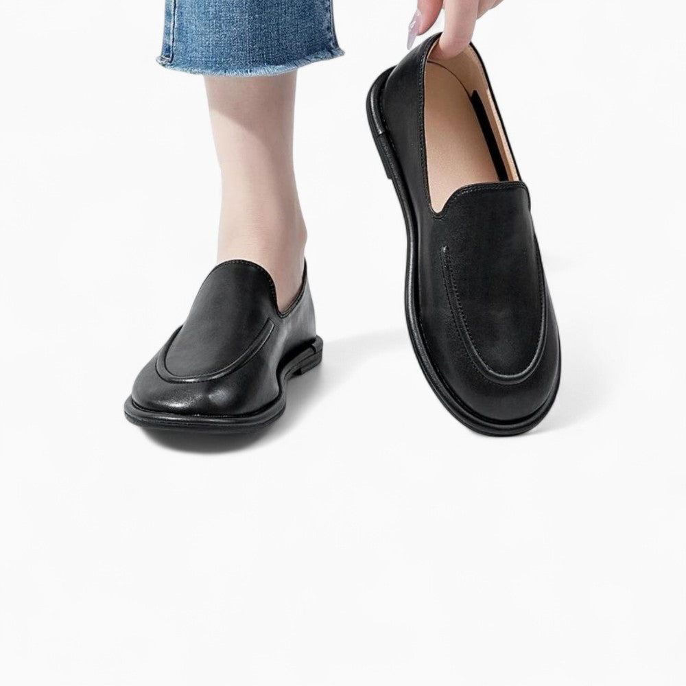 Genuine Leather Black Loafers for Women