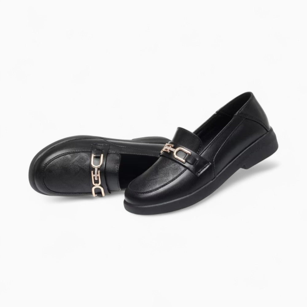 Women's Black Loafers with Thick Sole and Gold Chain