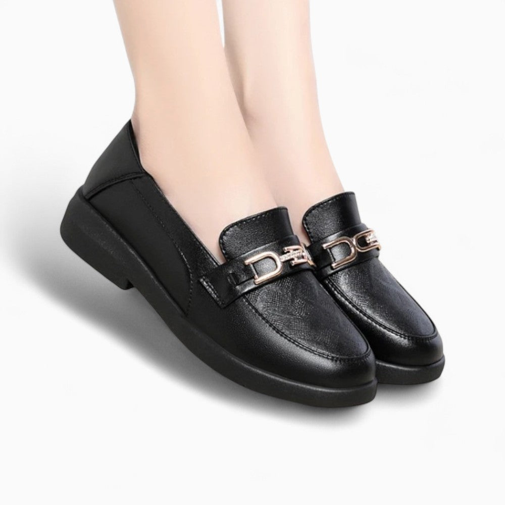 Women's Black Loafers with Thick Sole and Gold Chain
