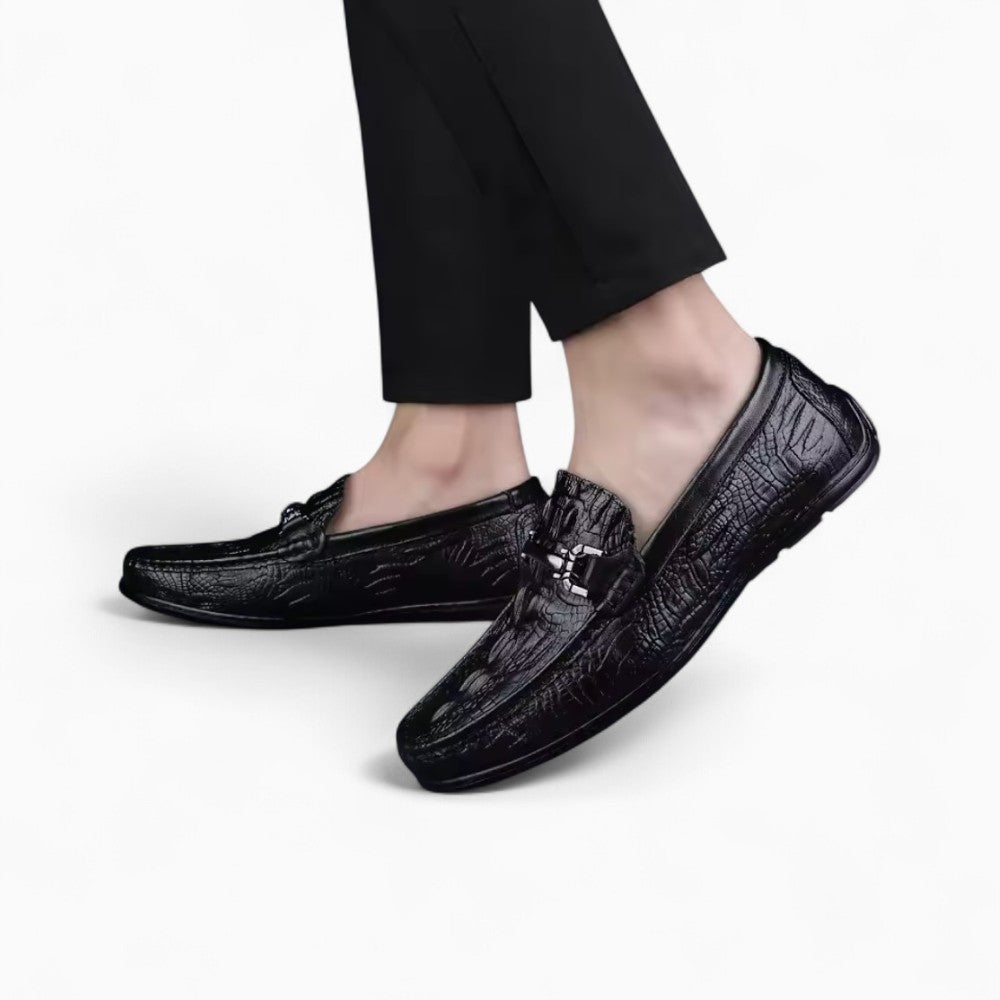 Black Synthetic Leather Loafers for Men