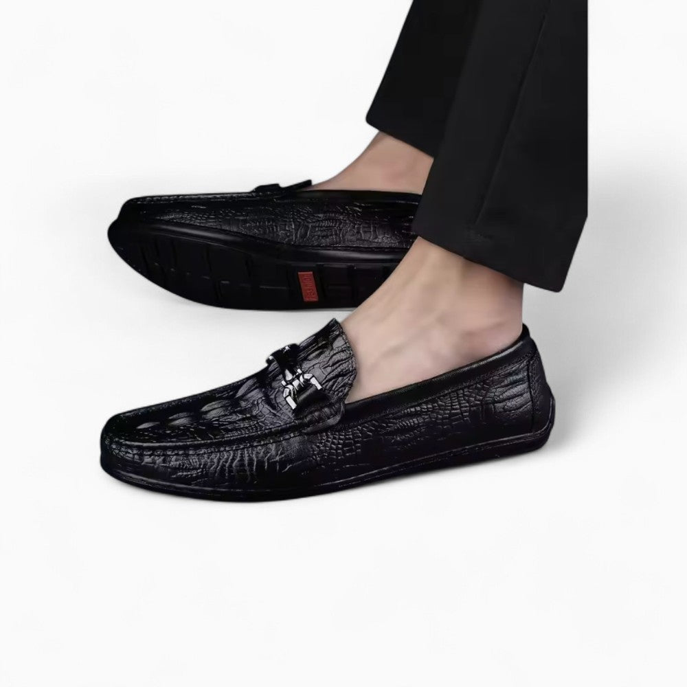 Black Synthetic Leather Loafers for Men