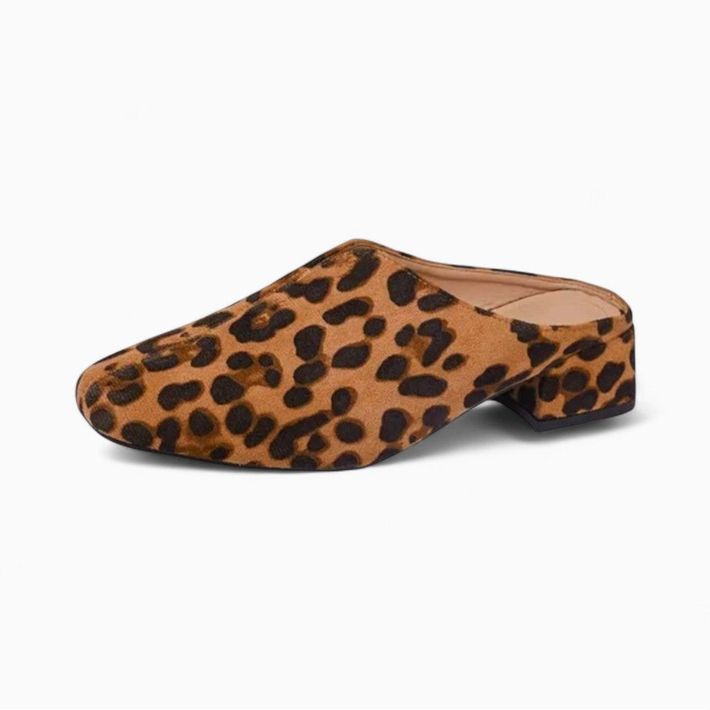 Leopard Canvas Sport Mule Loafers with Thick Sole