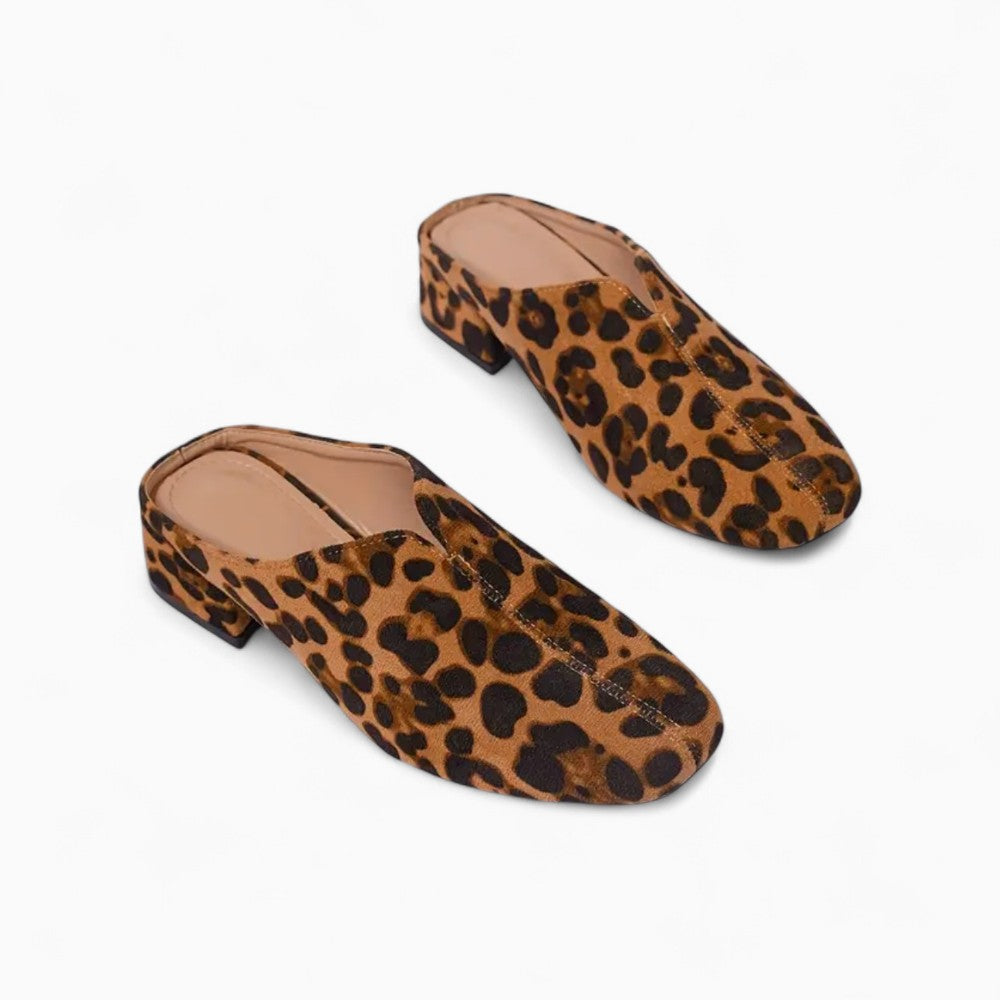 Leopard Canvas Sport Mule Loafers with Thick Sole