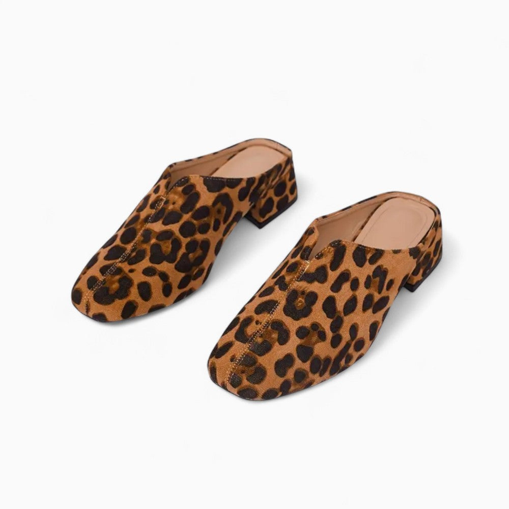 Leopard Canvas Sport Mule Loafers with Thick Sole