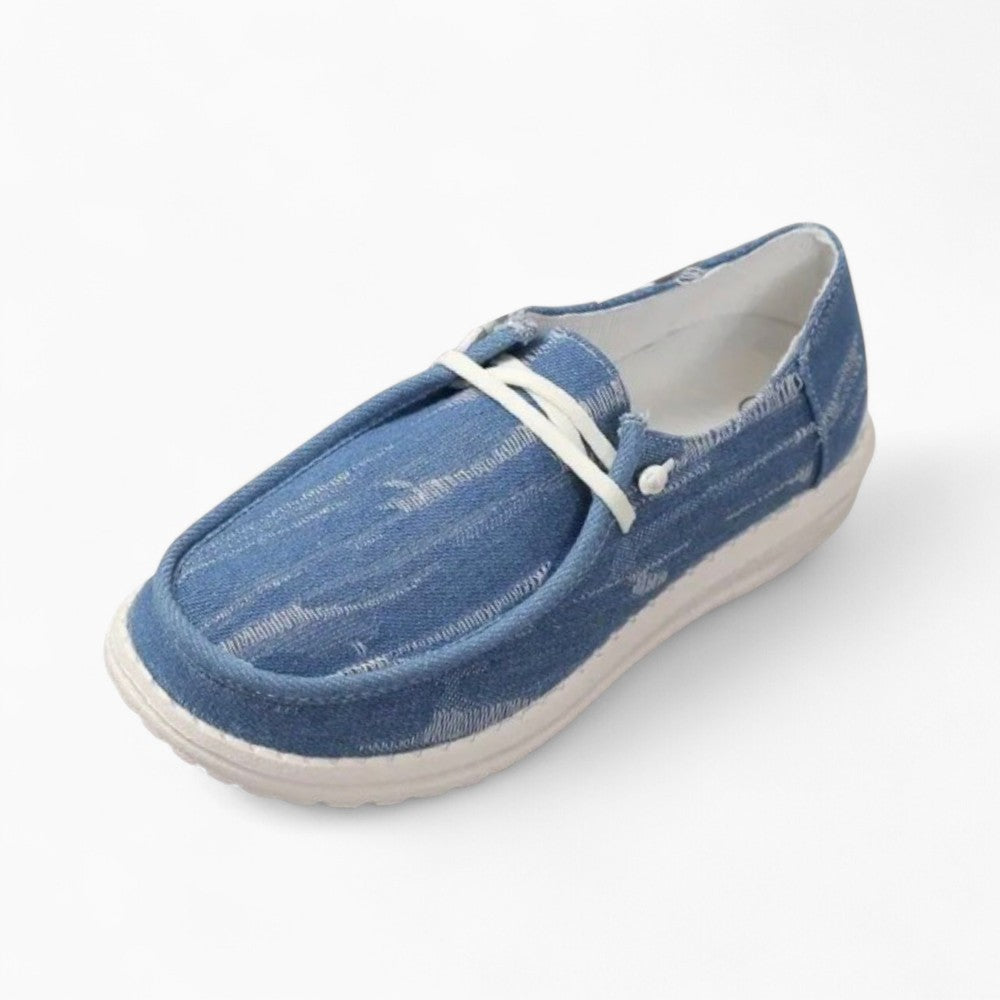 Light Wash Distressed Denim Loafers