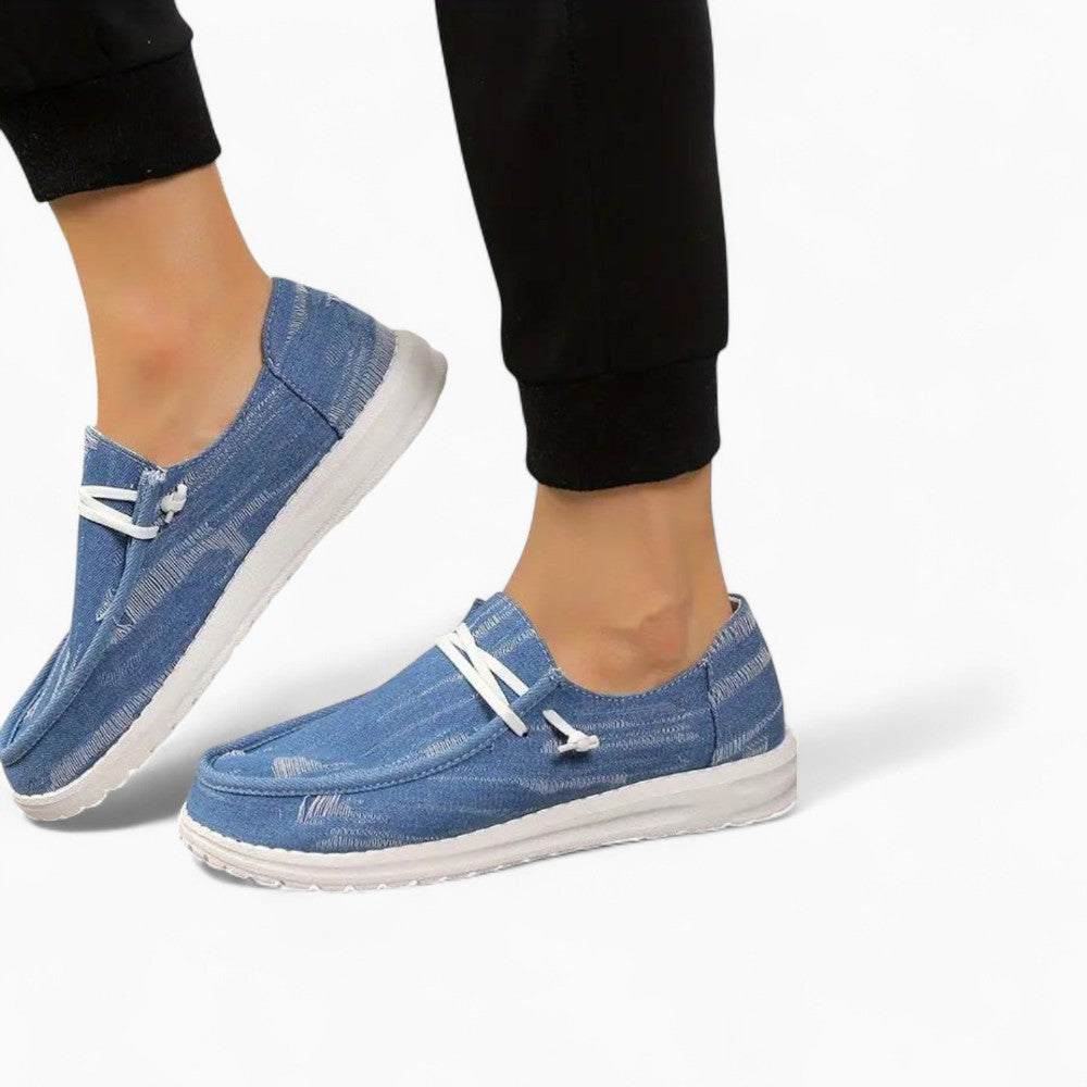 Light Wash Distressed Denim Loafers