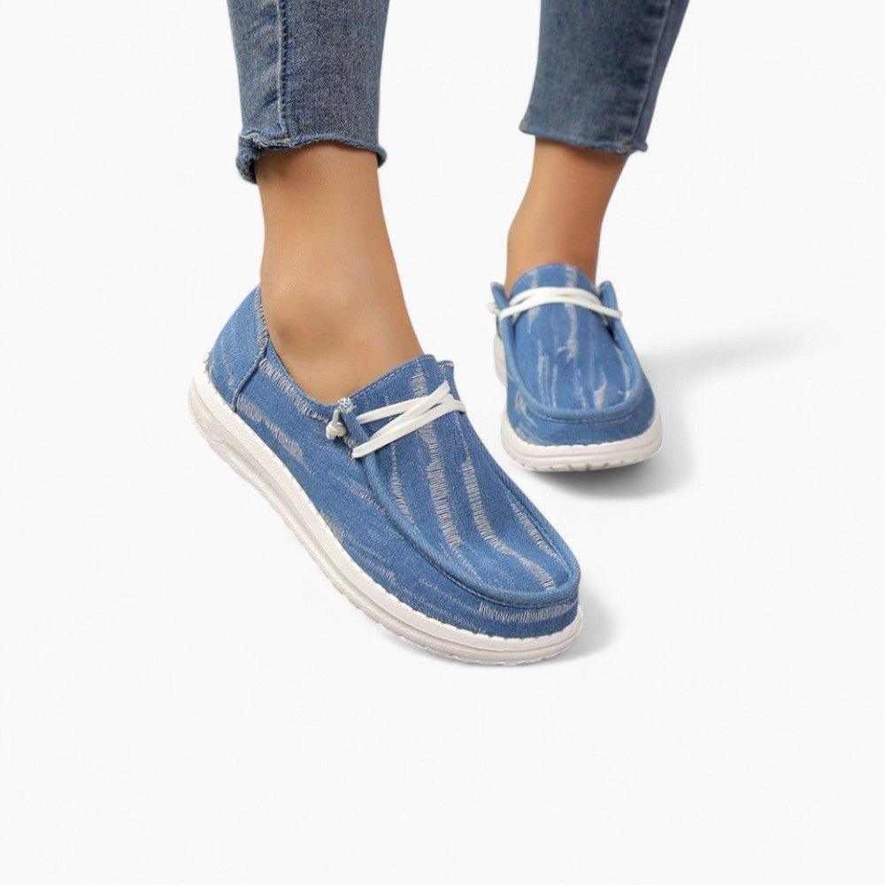 Light Wash Distressed Denim Loafers