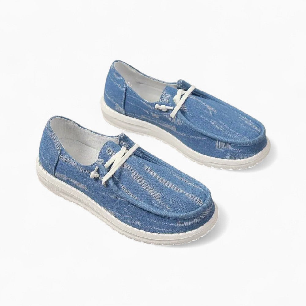 Light Wash Distressed Denim Loafers