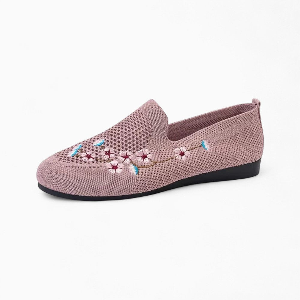 Breathable Knitted Mesh Loafers with Floral Embroidery