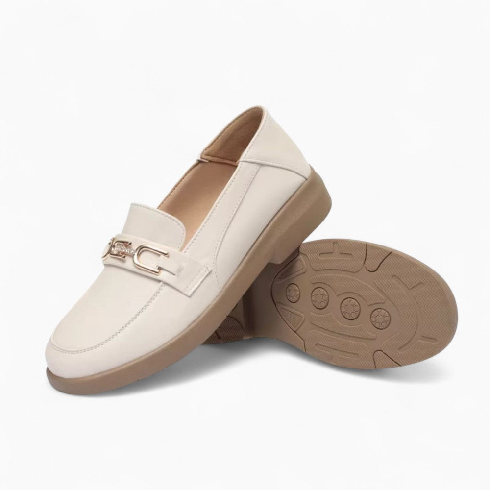 Slim Loafers with Gold Metal Buckle in Genuine Leather