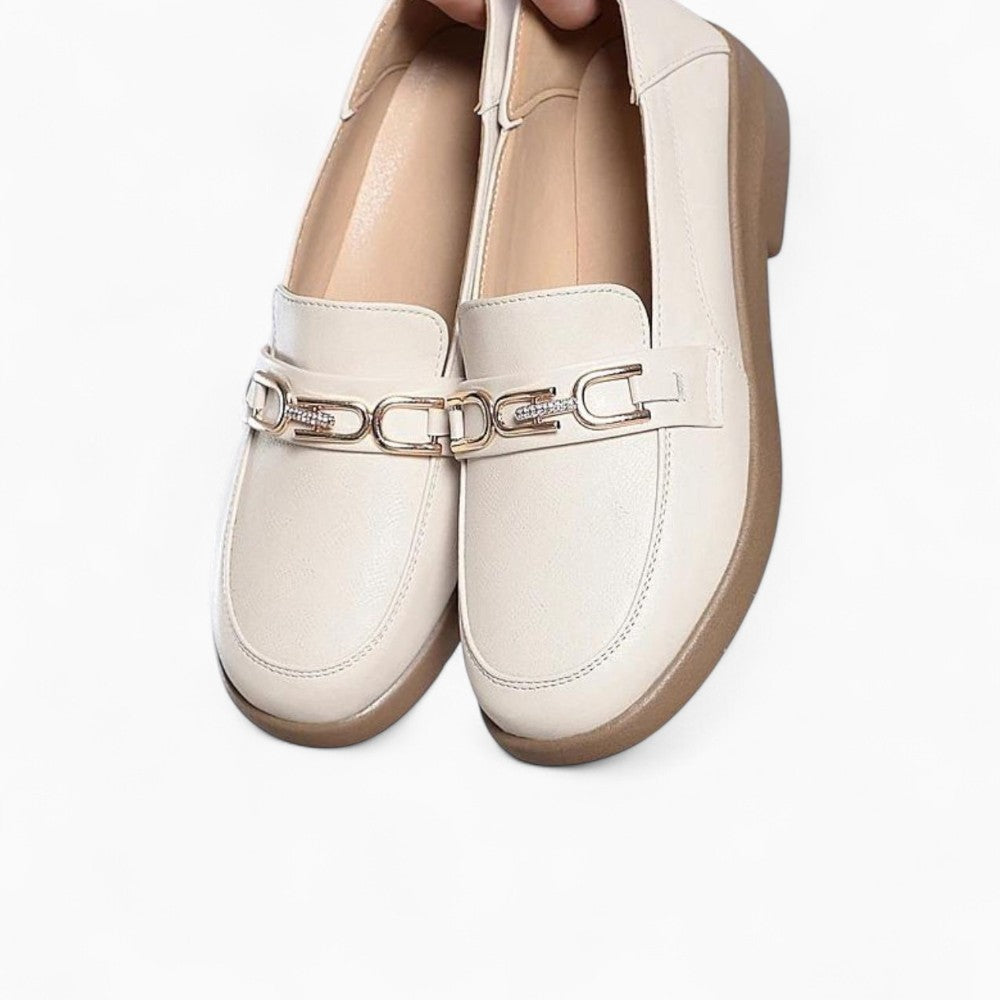 Slim Loafers with Gold Metal Buckle in Genuine Leather