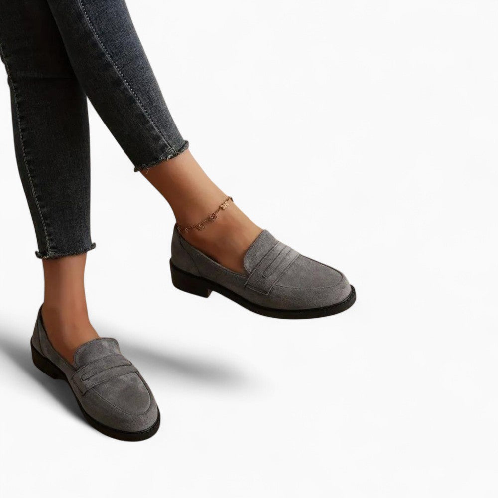 Gray Loafers for Women in Genuine Suede