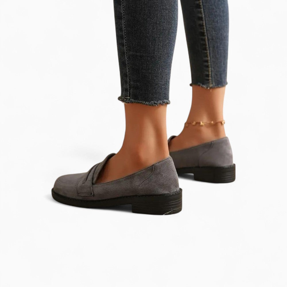 Gray Loafers for Women in Genuine Suede