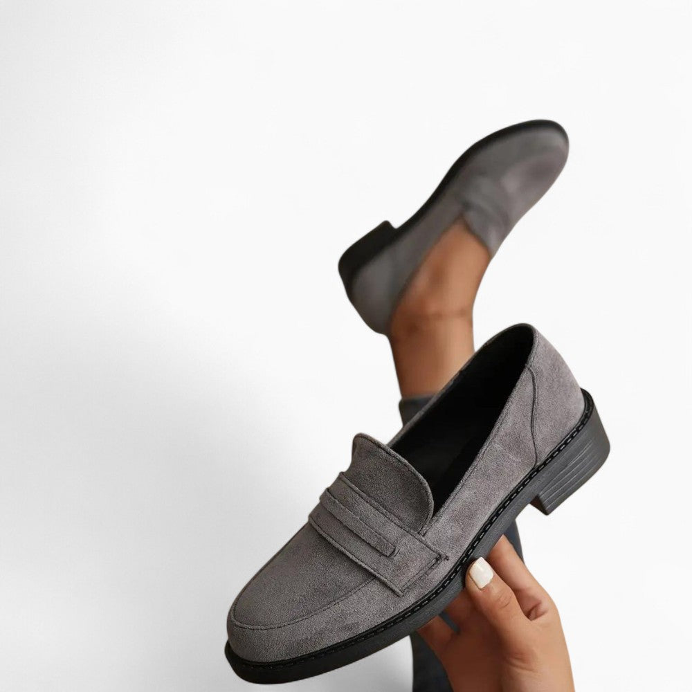 Gray Loafers for Women in Genuine Suede