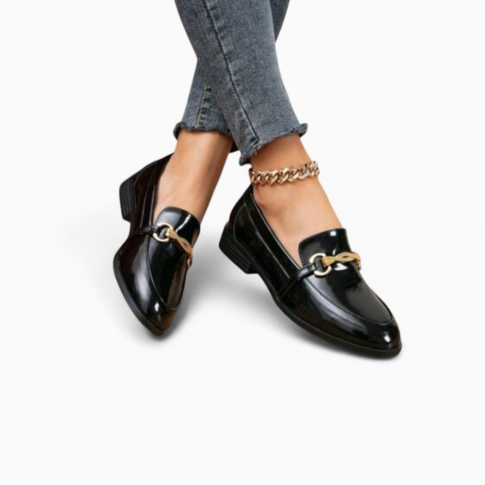 Black Patent Leather and Velvet Dressy Loafers with Gold Bit