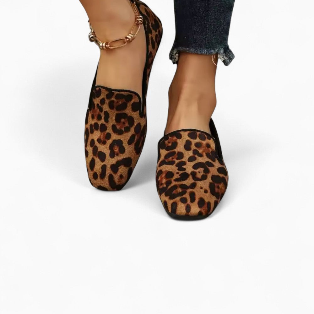 Leopard Print Square Toe Loafers for Women