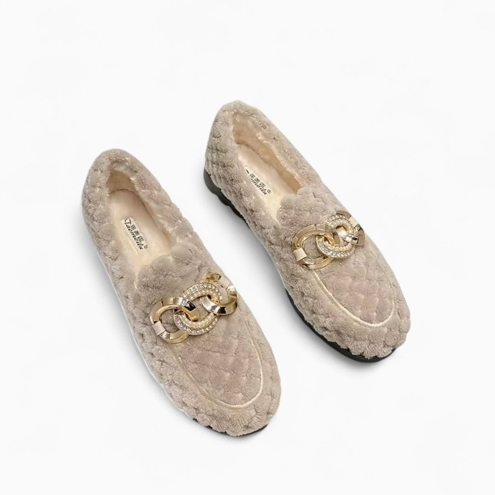 Faux Wool Loafers with a Chain for Women