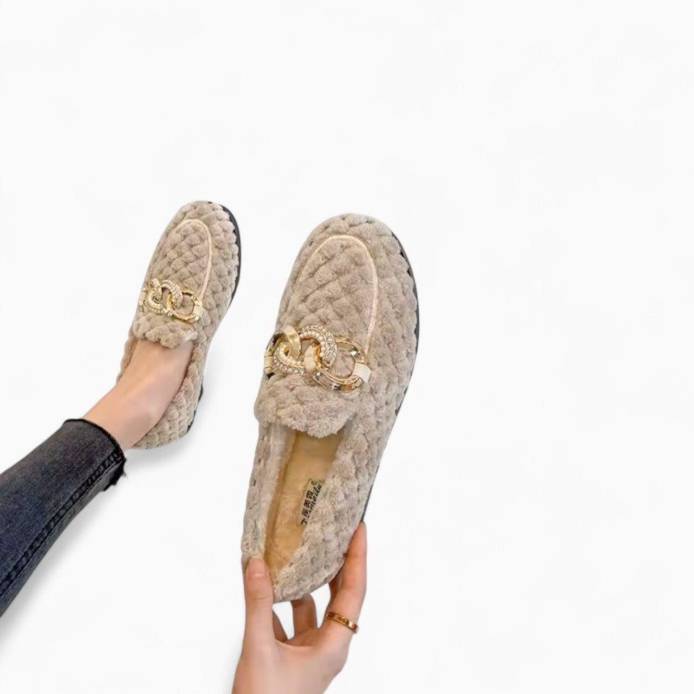 Faux Wool Loafers with a Chain for Women