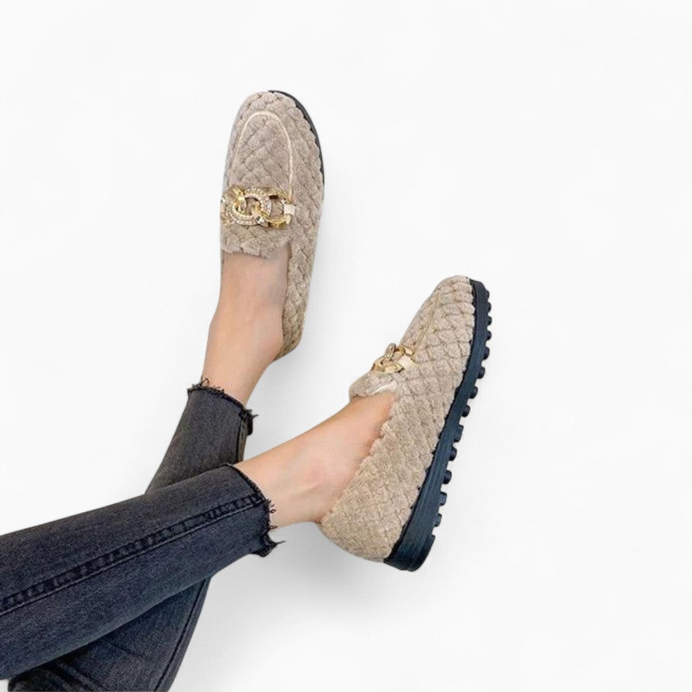 Faux Wool Loafers with a Chain for Women