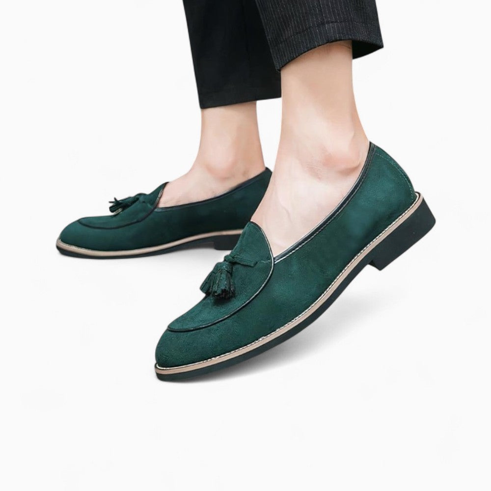Green Suede Tassel Loafers for Men