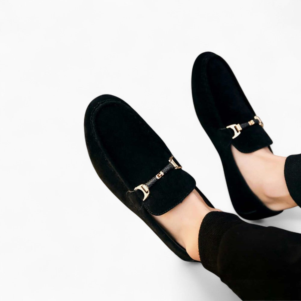 Suede Loafers with Decorative Chain for Men