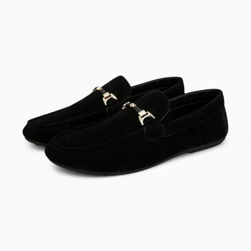 Suede Loafers with Decorative Chain for Men