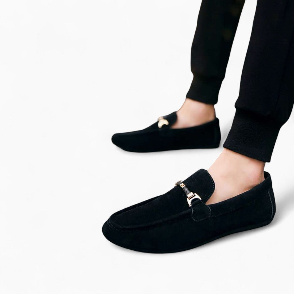 Suede Loafers with Decorative Chain for Men