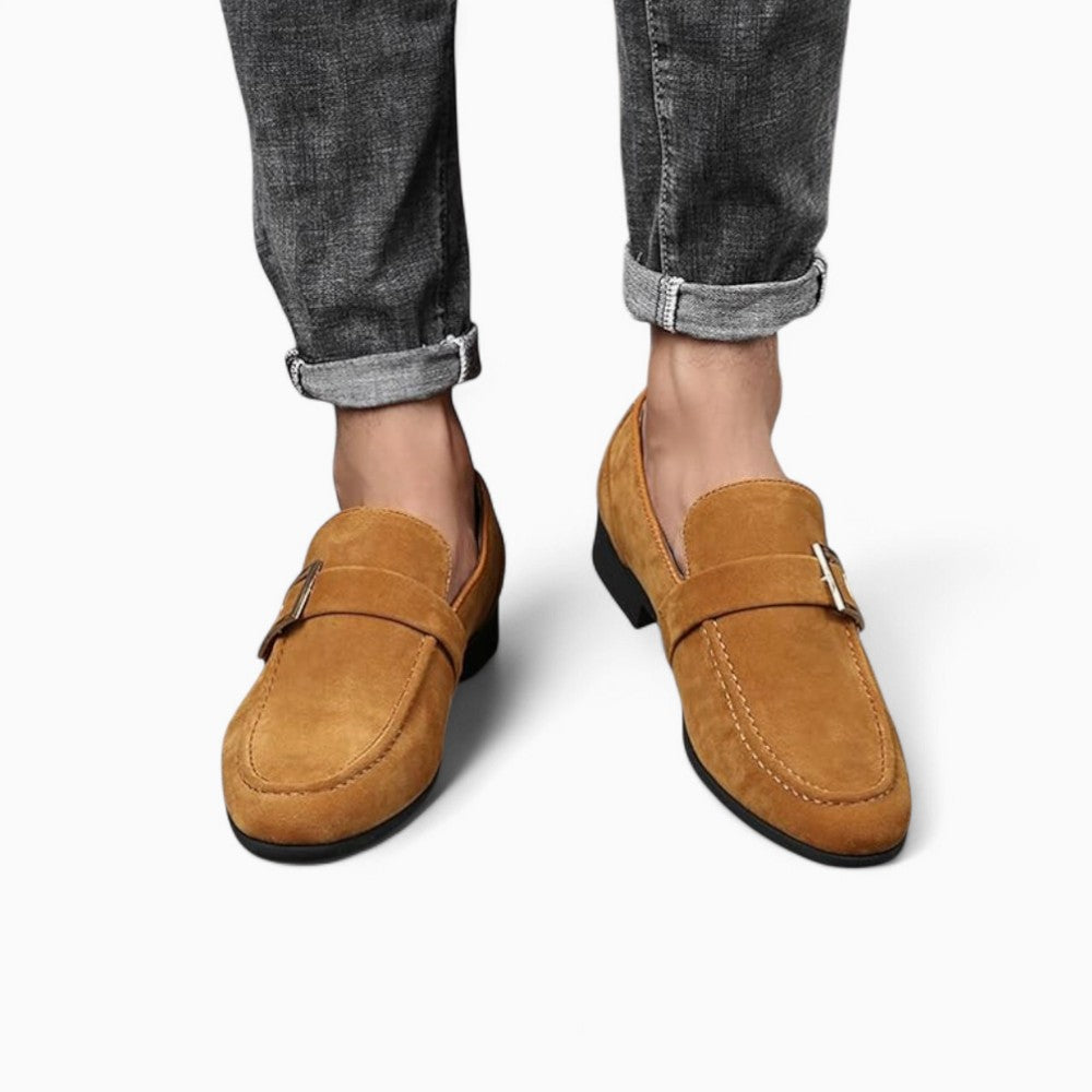 Suede Loafers with Block Heel for Men