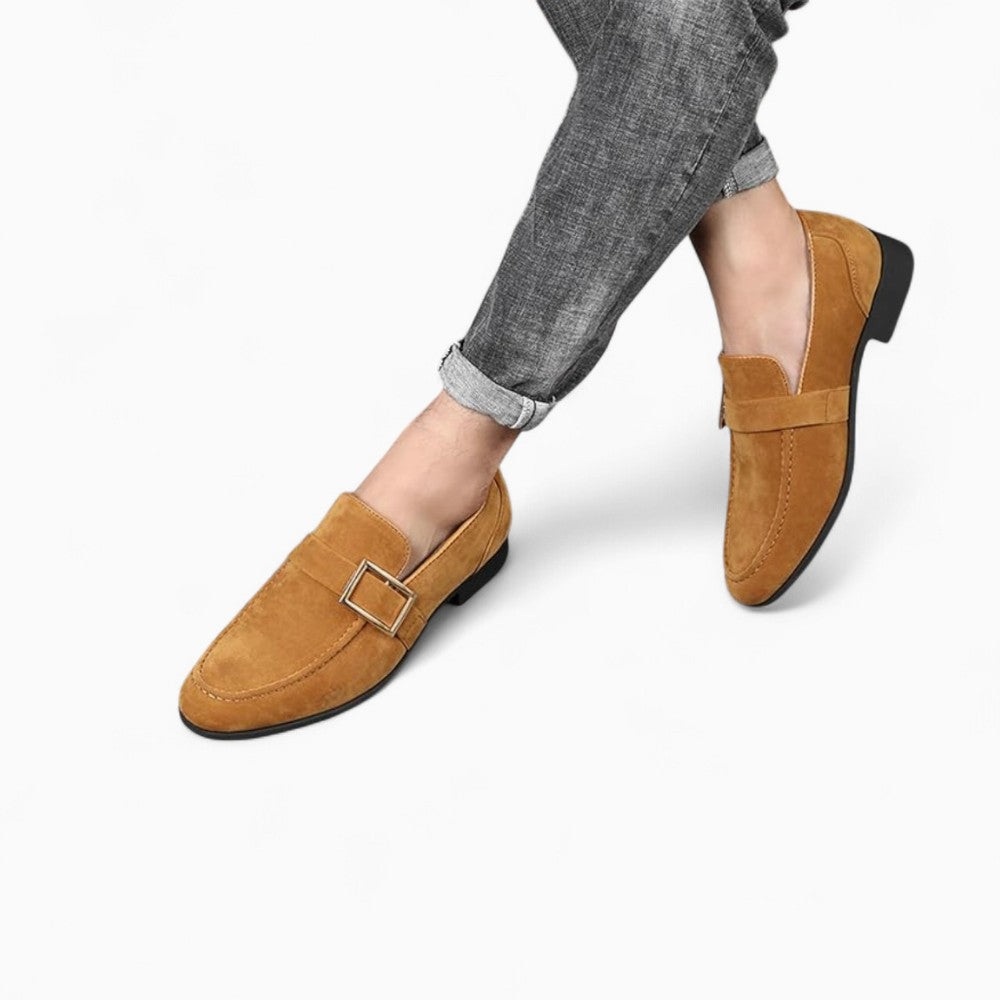 Suede Loafers with Block Heel for Men