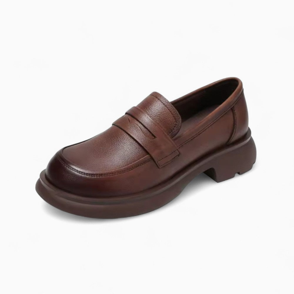 Women's Leather Loafers with Heel and Thick Sole