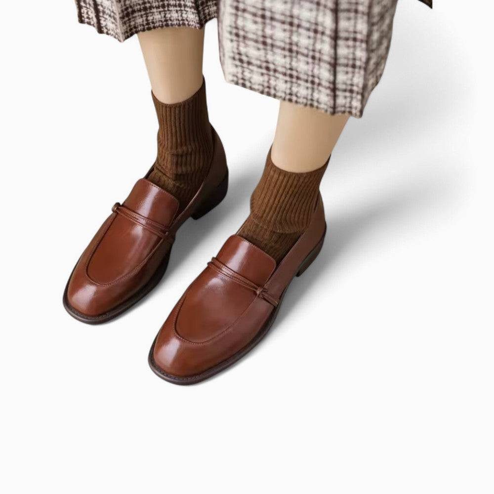 Women's Leather Loafers with Thick and Square Heels