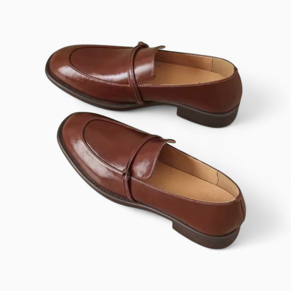 Women's Leather Loafers with Thick and Square Heels