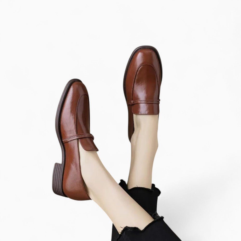Women's Leather Loafers with Thick and Square Heels