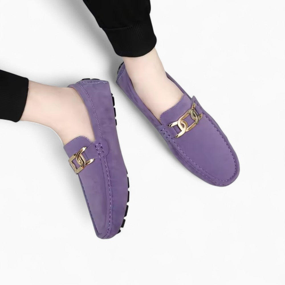 Women's Suede Loafers with Golden Details