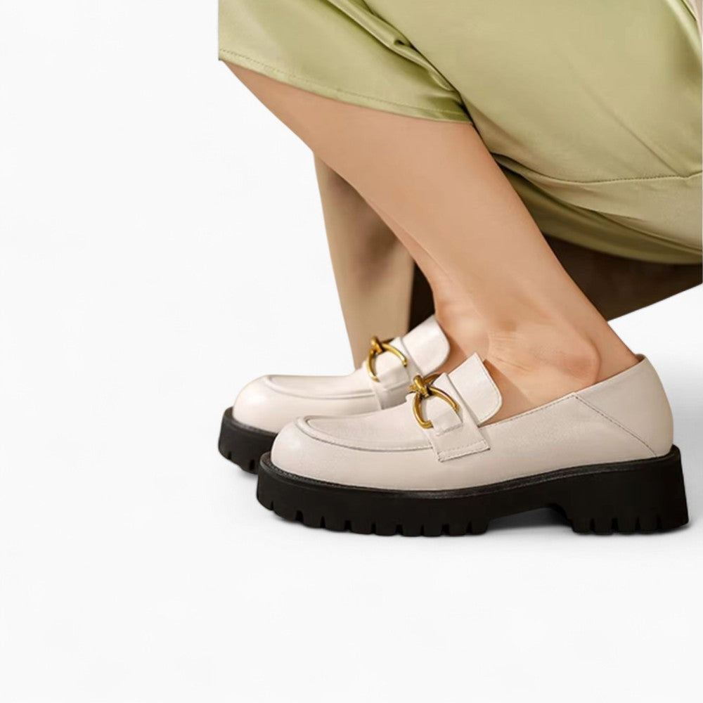 Women's Leather Loafers with Metal Chain Detail