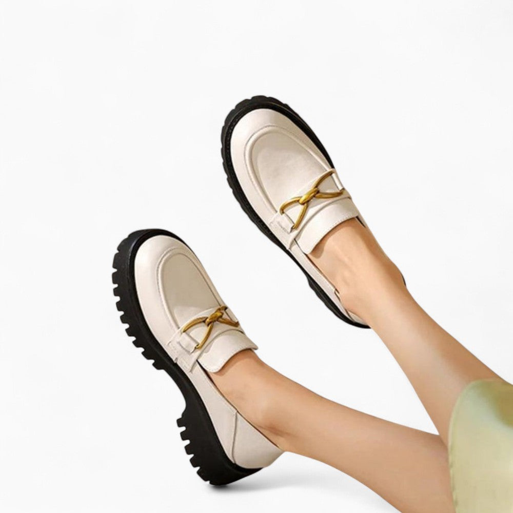 Women's Leather Loafers with Metal Chain Detail