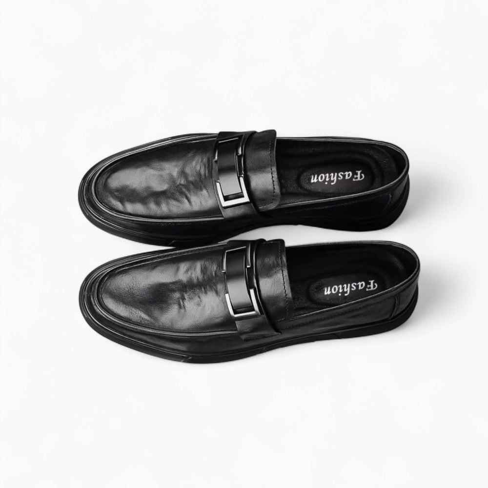 Black Leather Loafers with Thick Sole and Buckle