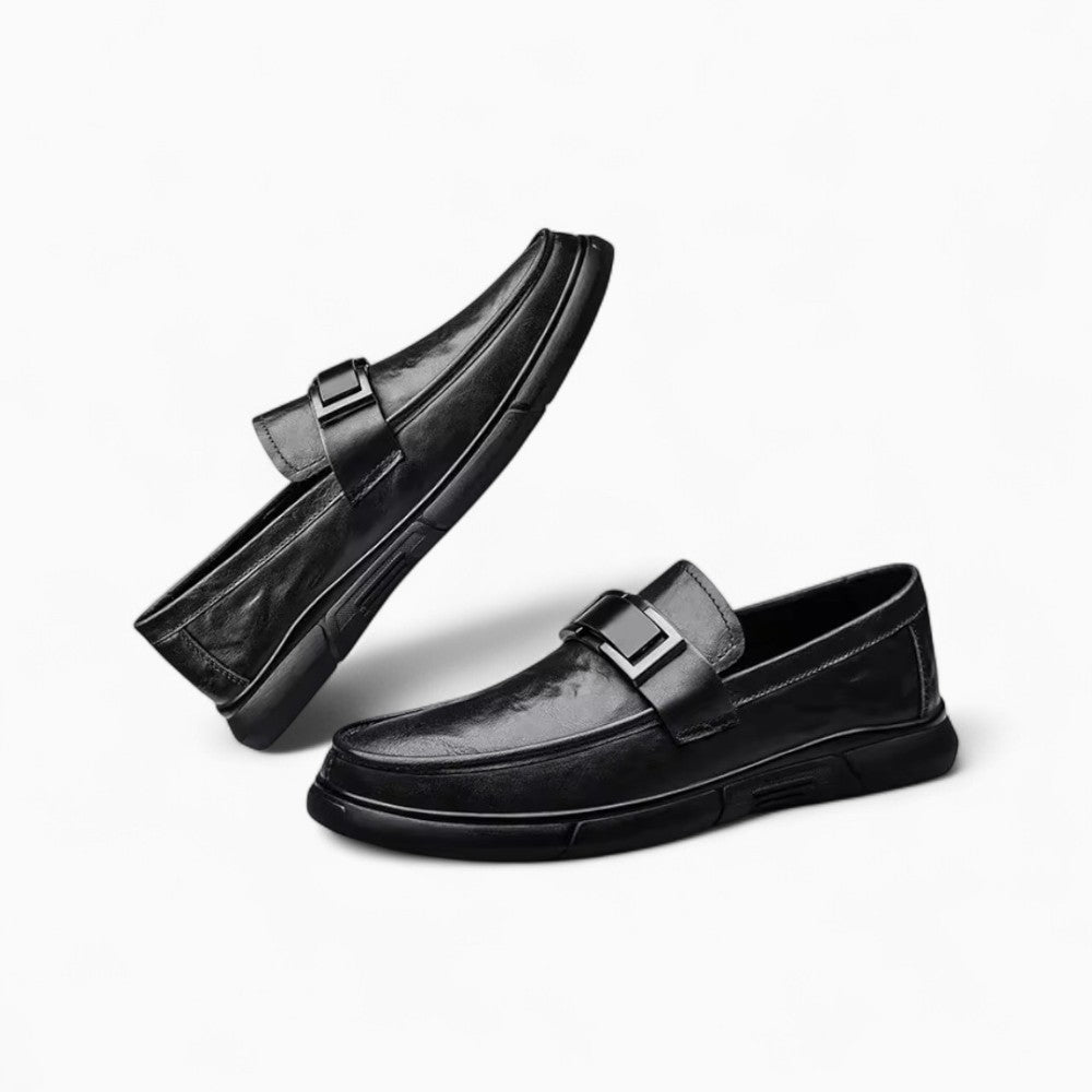 Black Leather Loafers with Thick Sole and Buckle