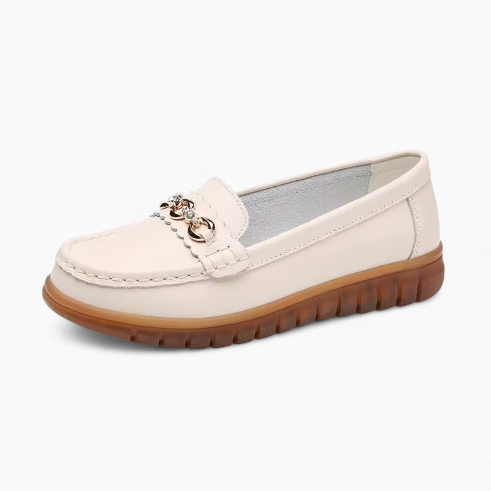 Leather Loafers Enhanced with Golden Details for Women