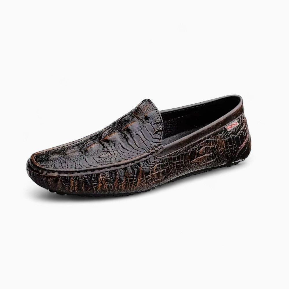 Genuine Leather Crocodile-Embossed Loafers