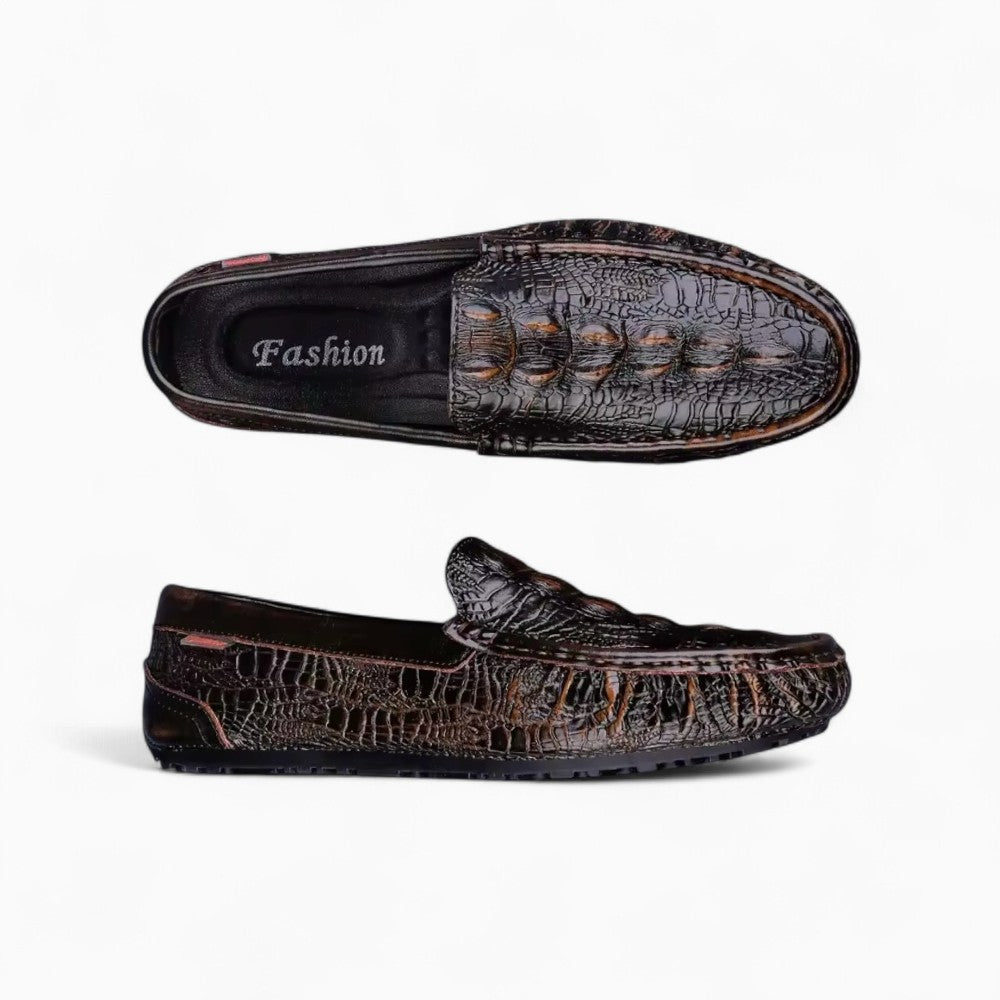 Genuine Leather Crocodile-Embossed Loafers