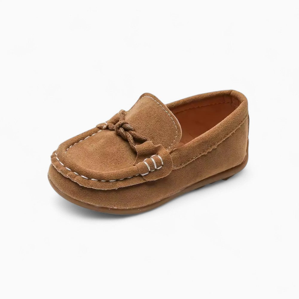 Brown Suede Loafers with a Bow for Boys