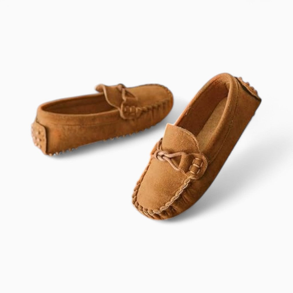 Brown Suede Loafers with a Bow for Boys