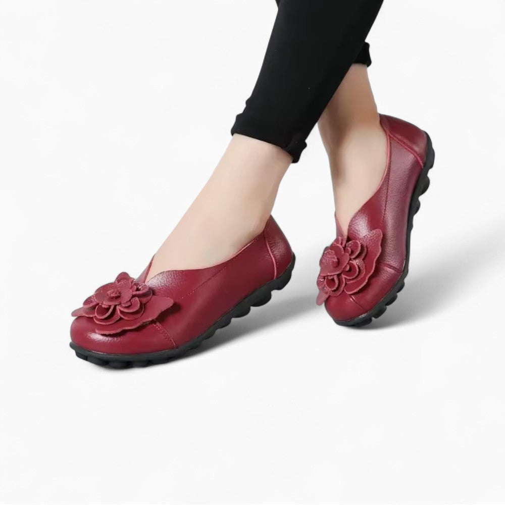 Women's Floral Patterned Leather Loafers.