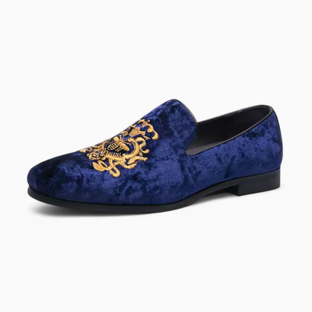 Shiny Velvet Effect Loafers with Floral Embroidery and Sequins