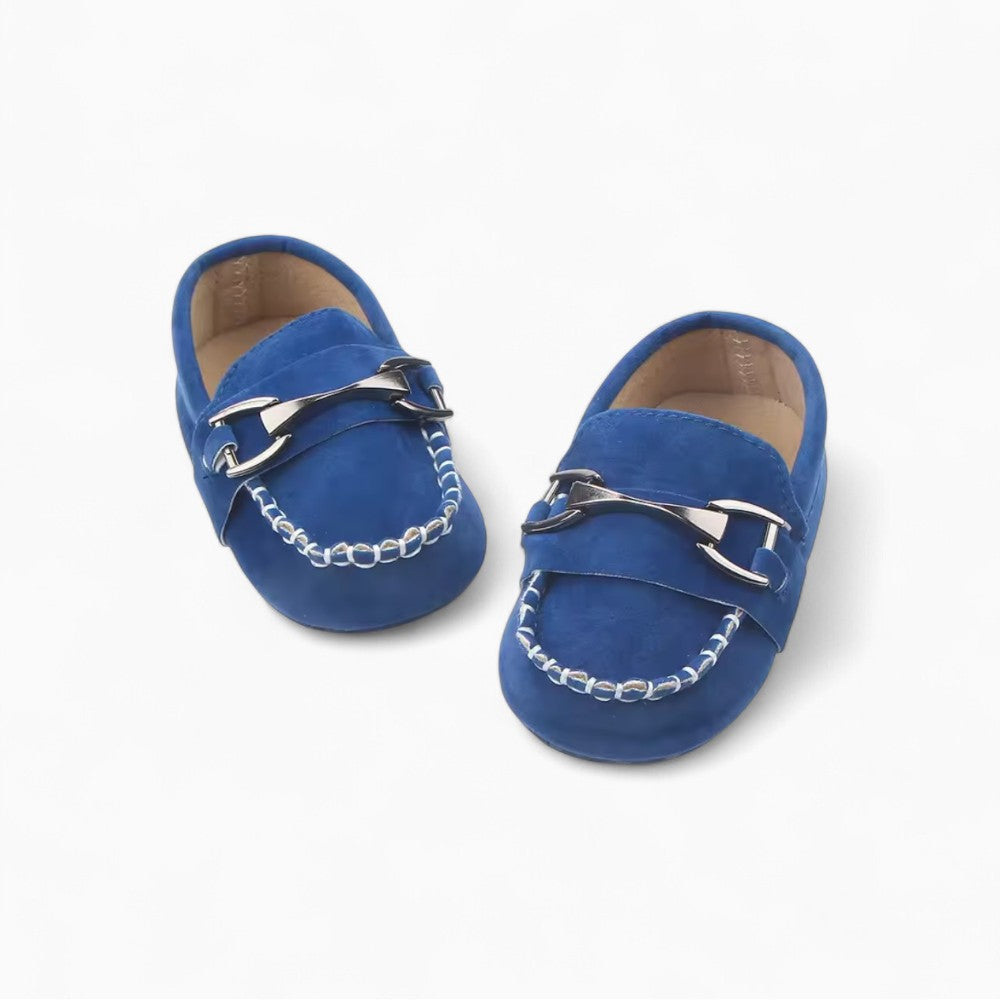Soft Suede Effect Loafers with Silver Bits for Baby Boy