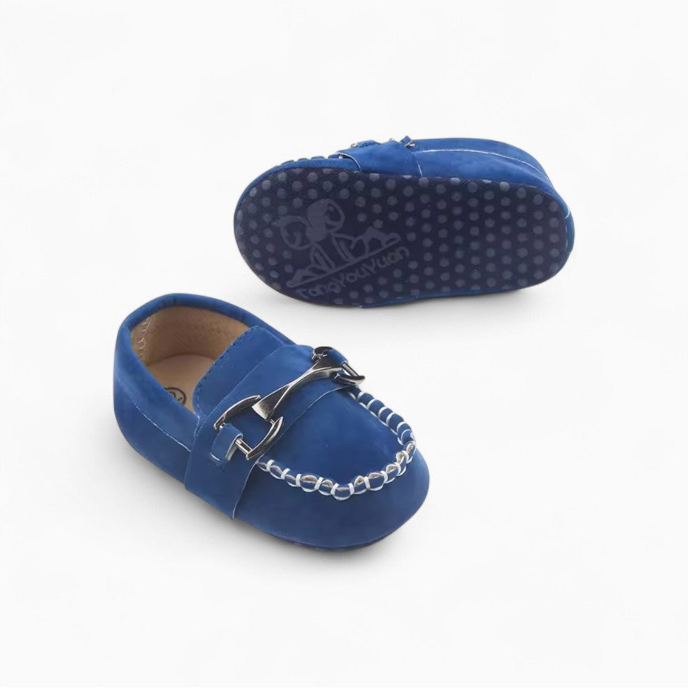 Soft Suede Effect Loafers with Silver Bits for Baby Boy