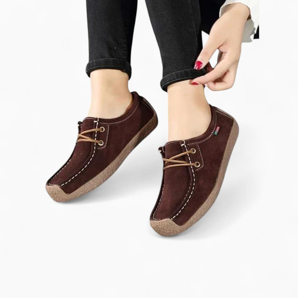 Suede Effect Loafers with Bow for Women