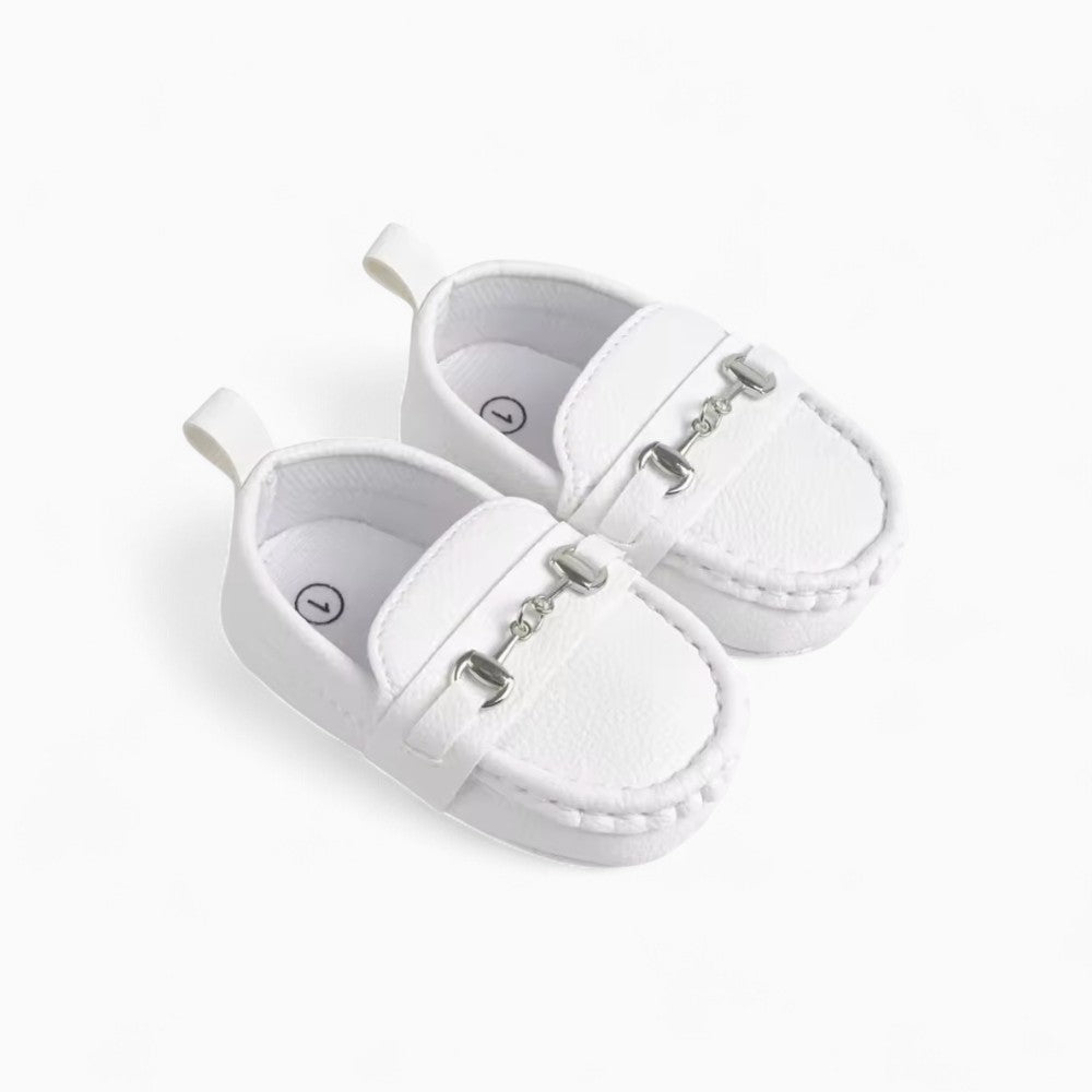 Grain Leather Effect Loafers with Silver Bits for Baby